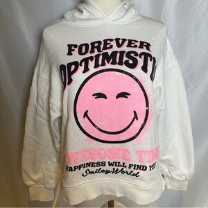 Zara White and Pink Graphic Hoodie